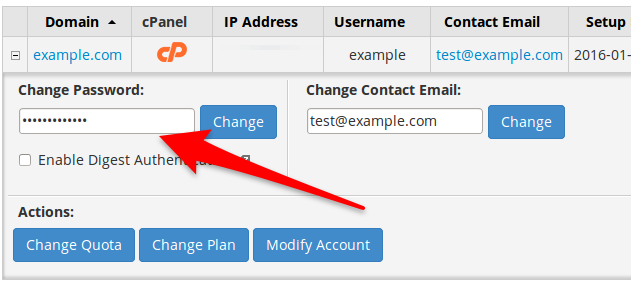 how to change cpanel password